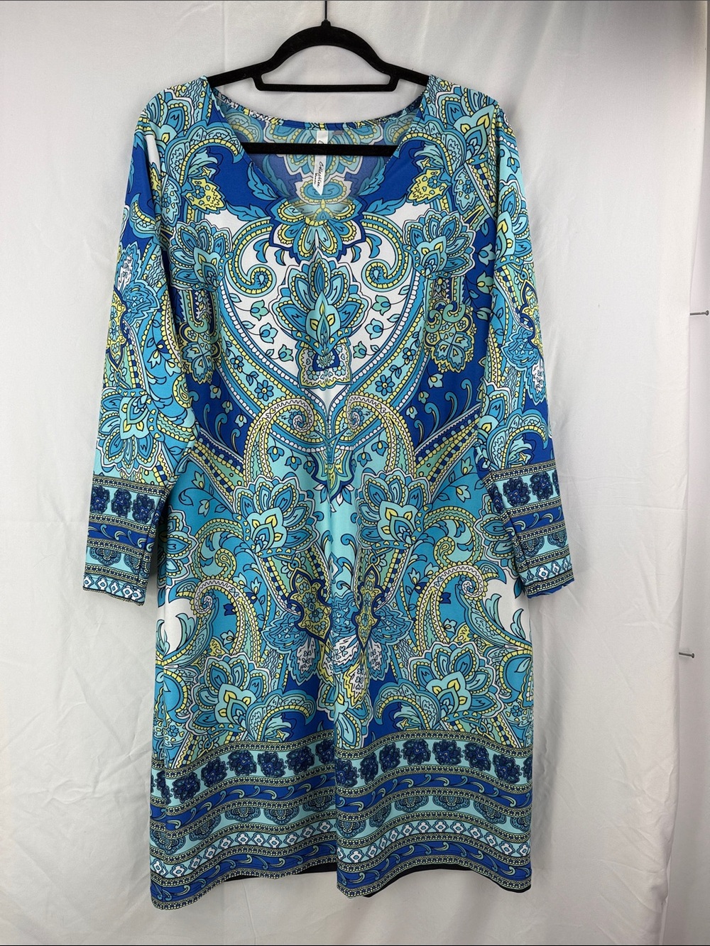 NY Collection Blue Paisley Long Sleeve Dress